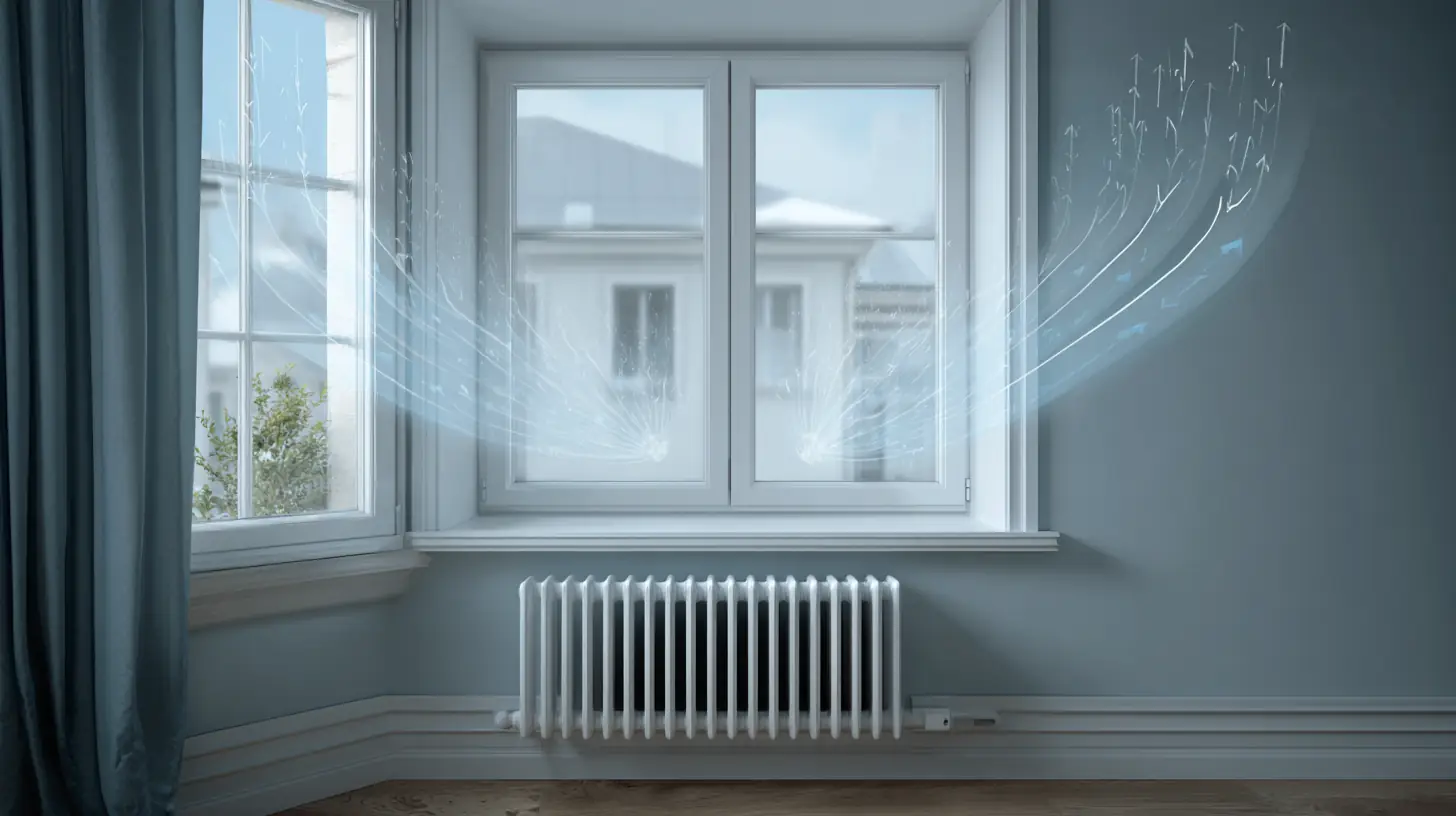 Циркуляция тёплого воздуха от радиатора вдоль пластикового окна